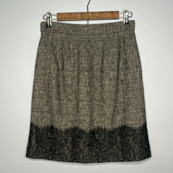 CLASSIQUES ENTIER SIZE 0 GRAY WOVEN SKIRT WITH BLACK LACE - Picture 7 of 11
